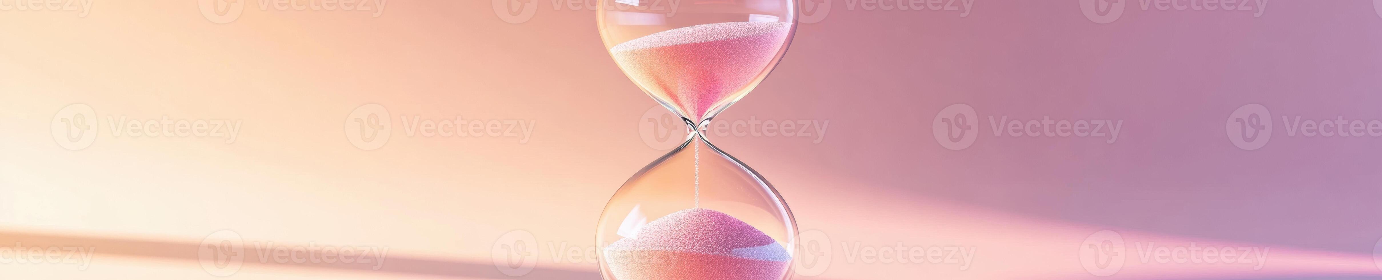 Hourglass with pink sparkles against soft gradient background photo