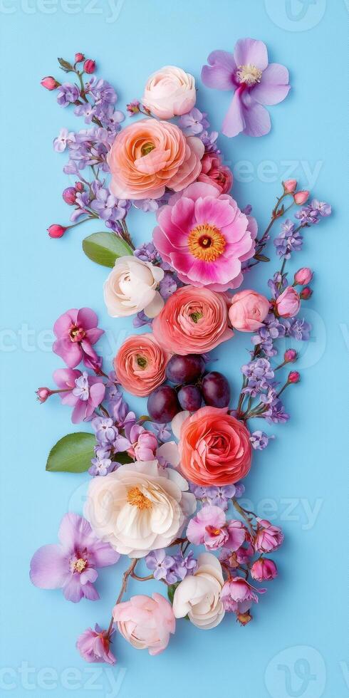 Decorative floral number 18 with vibrant flowers on blue background for event design photo