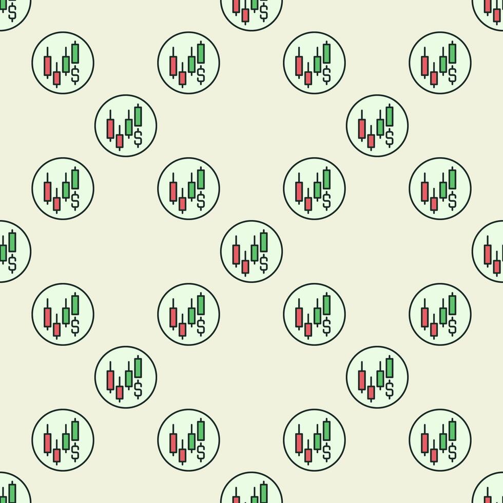 Dollar and Candlestick Chart Trading circle shaped colored seamless pattern vector