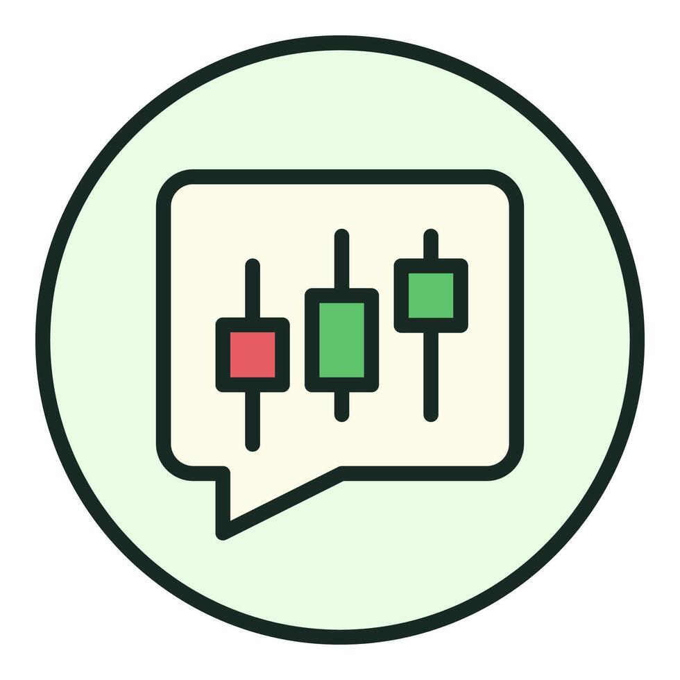Speech Bubble and Candlestick Chart round colored icon or sign vector