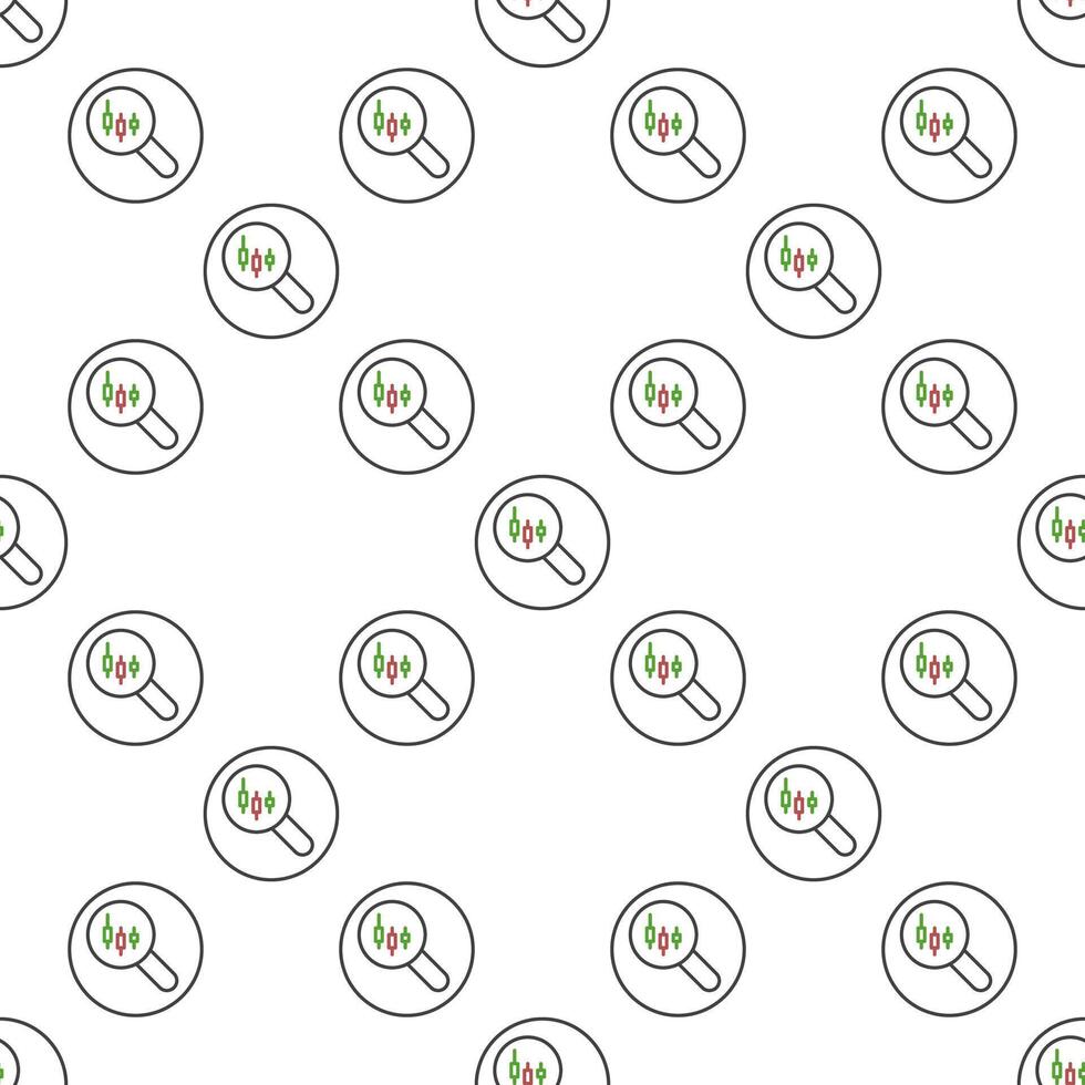 Crypto Trading Magnifying Glass with Candlestick Chart linear round seamless pattern vector