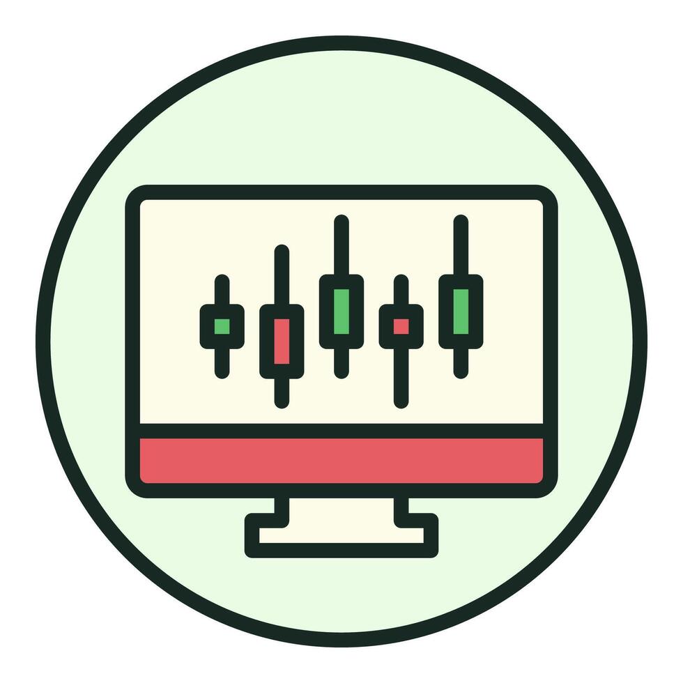 Computer and Candlestick Chartvector Trading circle shaped colored icon or symbol vector