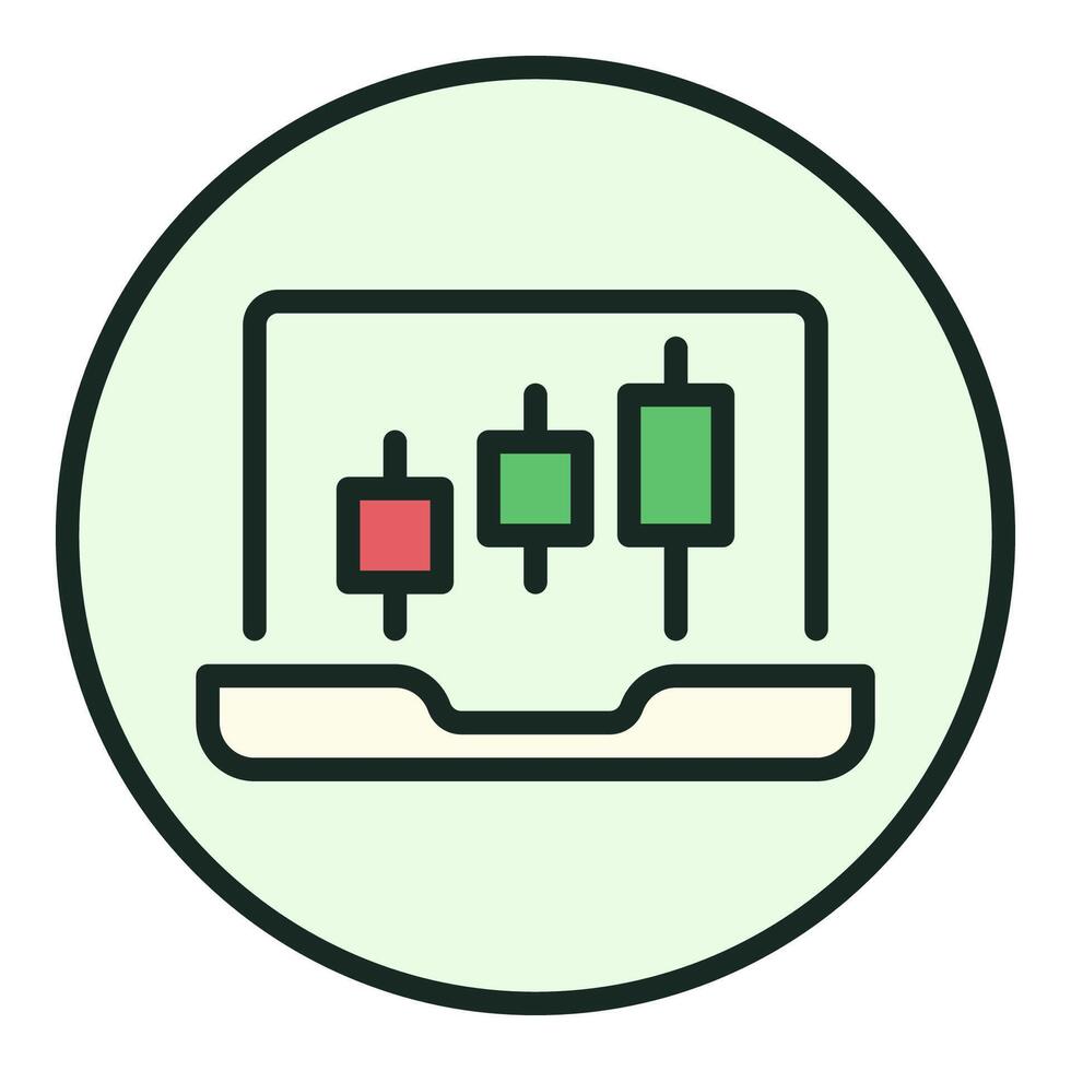 Candlestick Chart on Laptop Screen Trading circle shaped colored icon or symbol vector