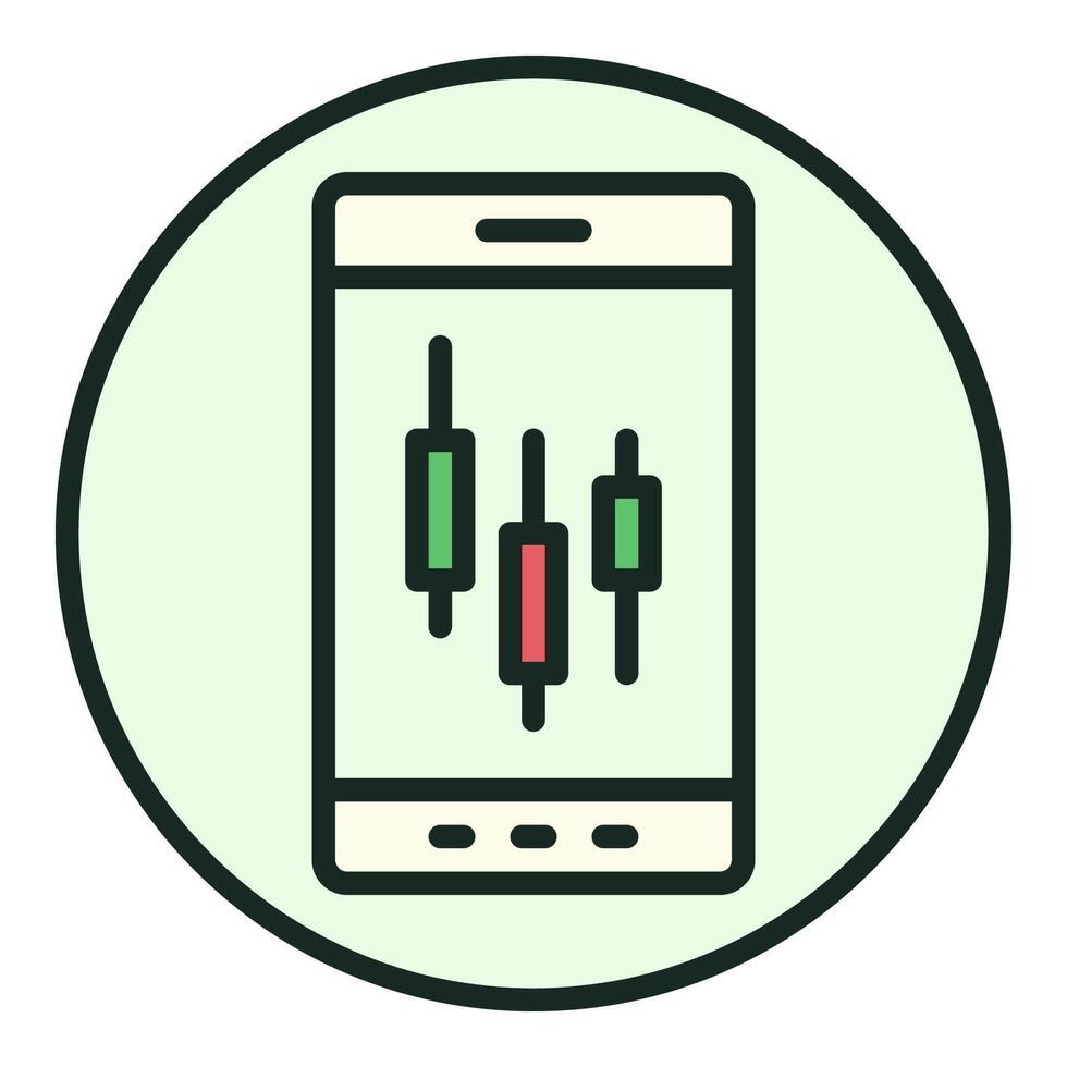 Trading on Phone Candlestick Chart on Screen round colored icon or sign vector