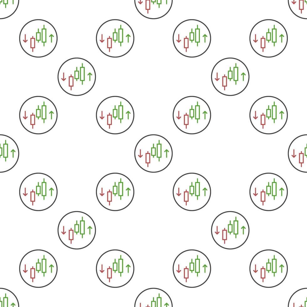 Cryptocurrency Trading Candlestick Chart with Arrows outline round seamless pattern vector