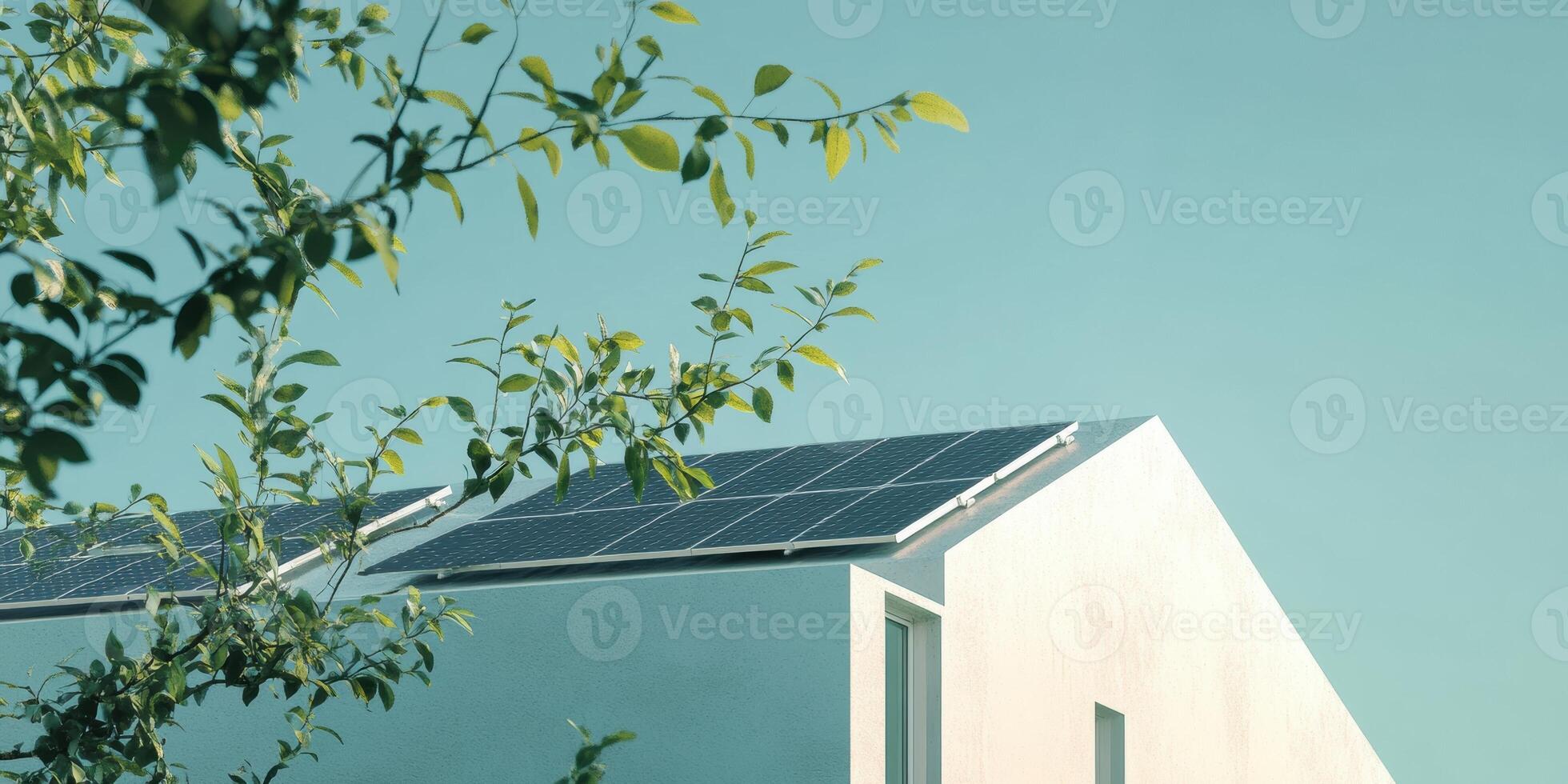 Ultra realistic solar panels on modern building in serene environment photo