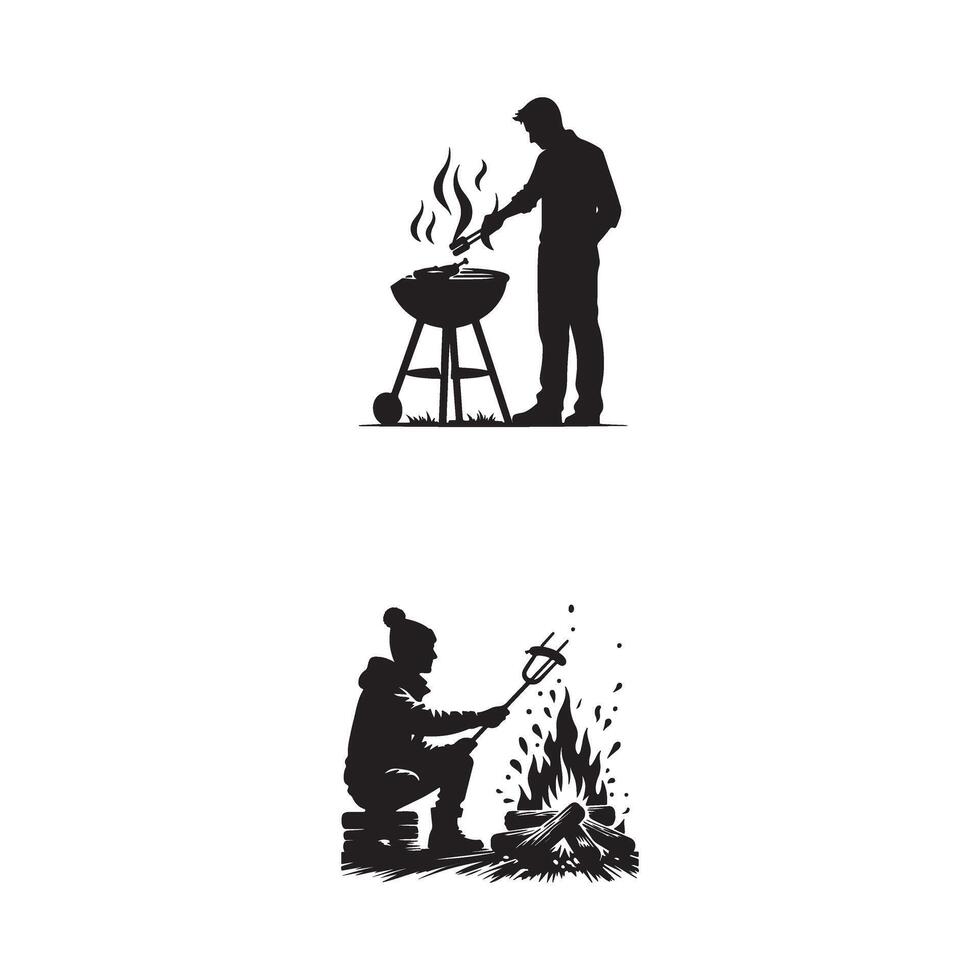 A set of silhouettes of people cooking food vector