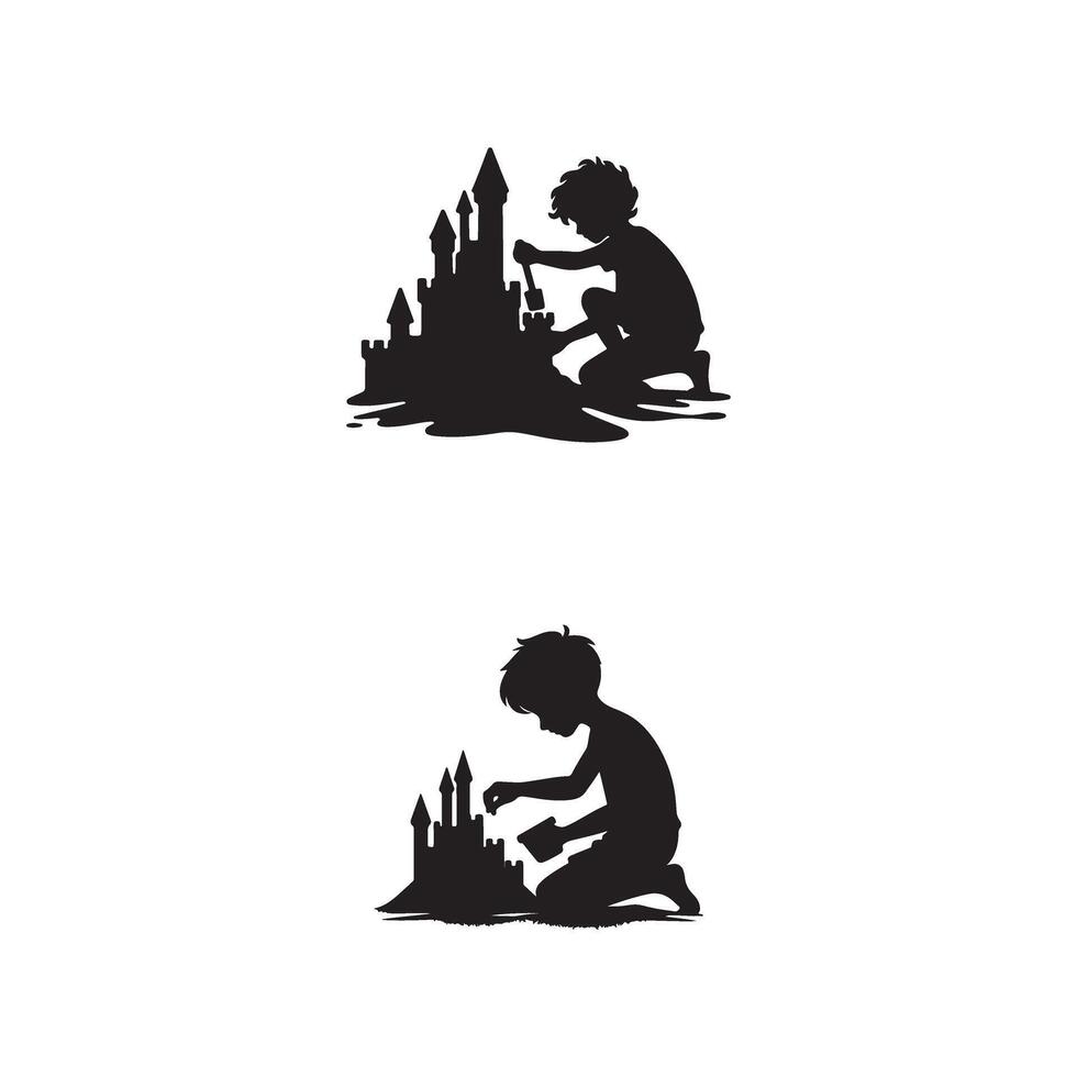A boy playing with a castle in the shape of a castle vector