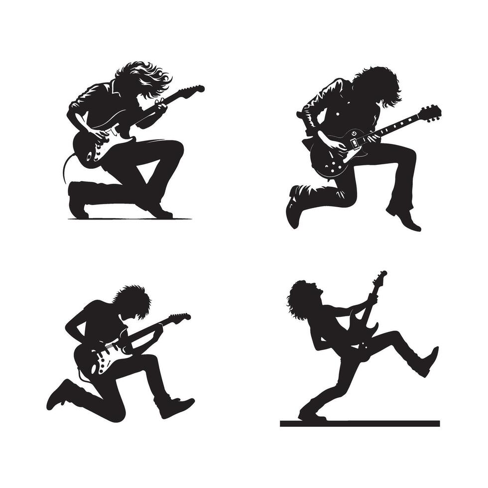 Silhouettes of a man playing guitar vector