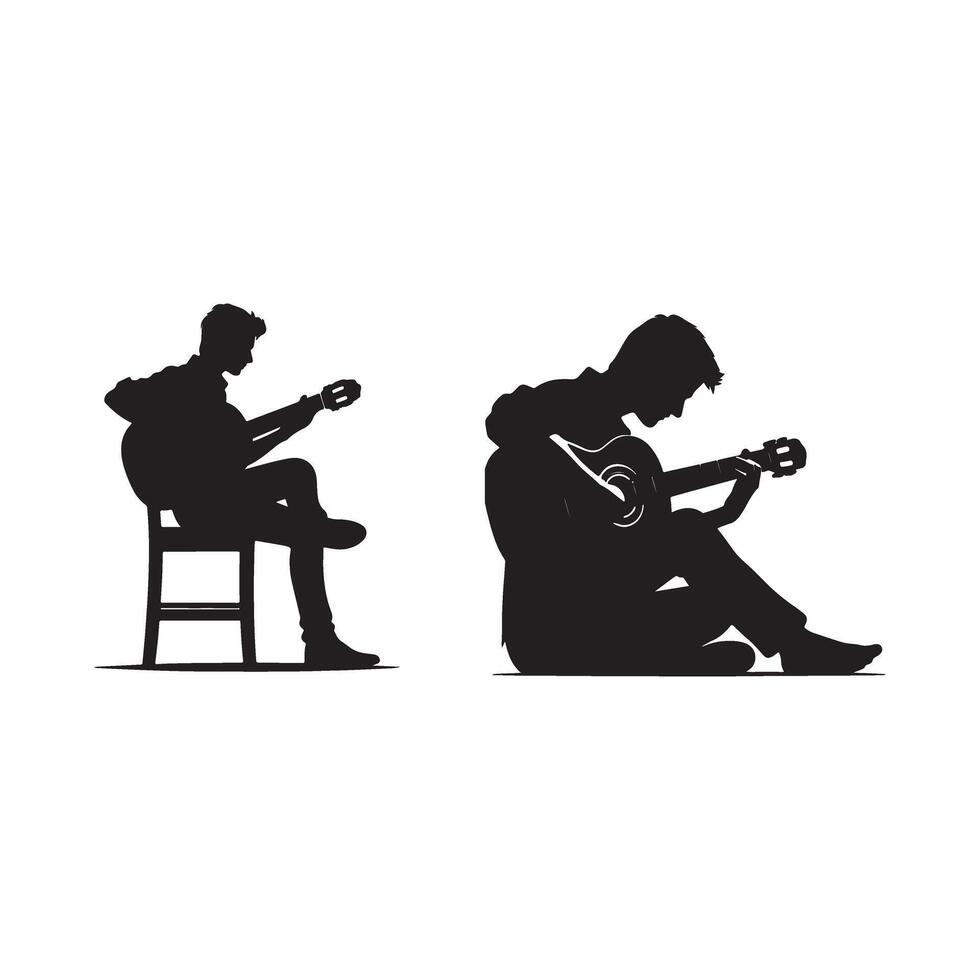 Silhouettes of a man playing an acoustic guitar vector