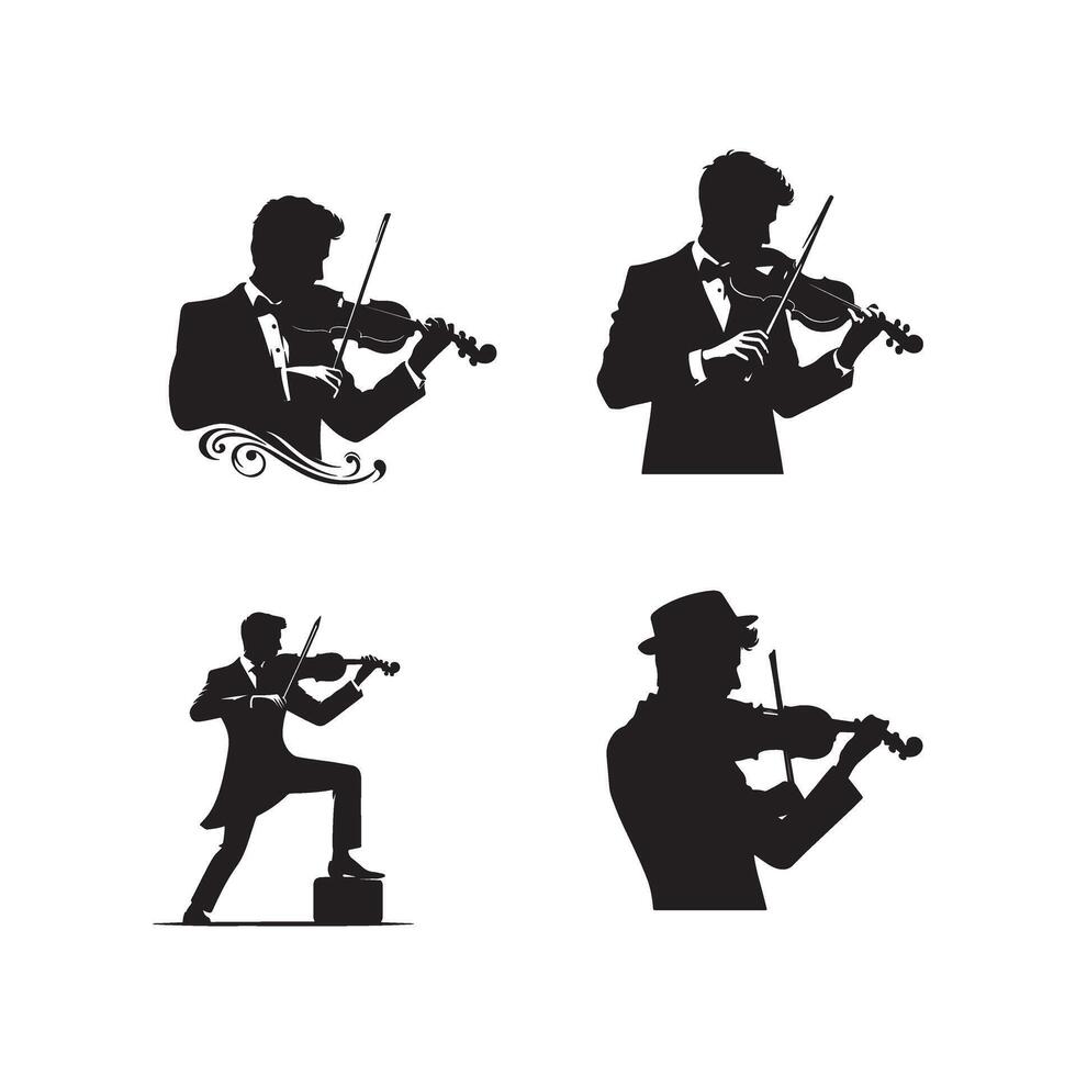 Silhouettes of a man playing the violin vector