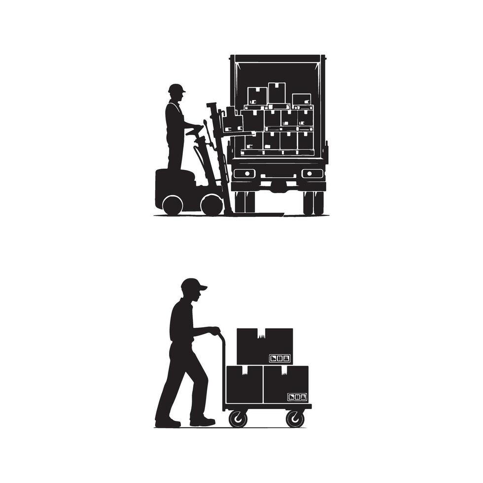 Two silhouettes of a man and a truck vector