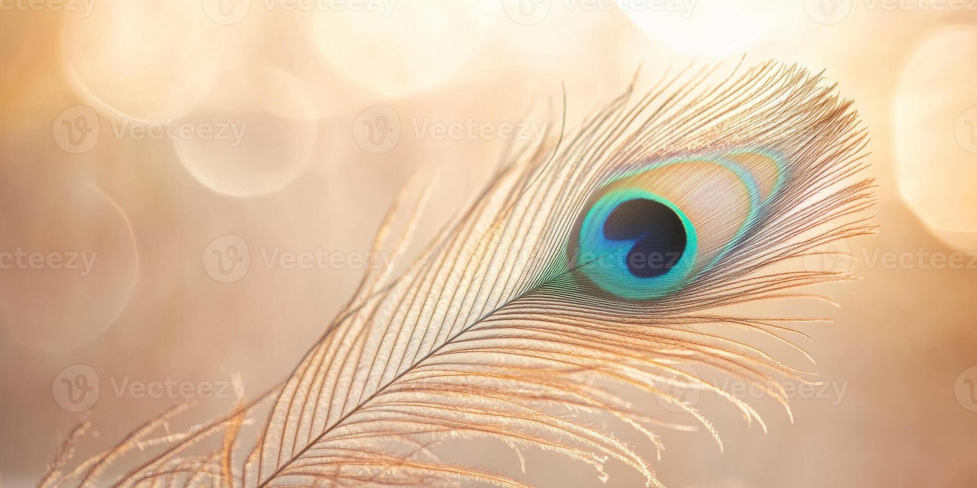 Minimalist studio shot of a single peacock feather with delicate detail and natural beauty photo