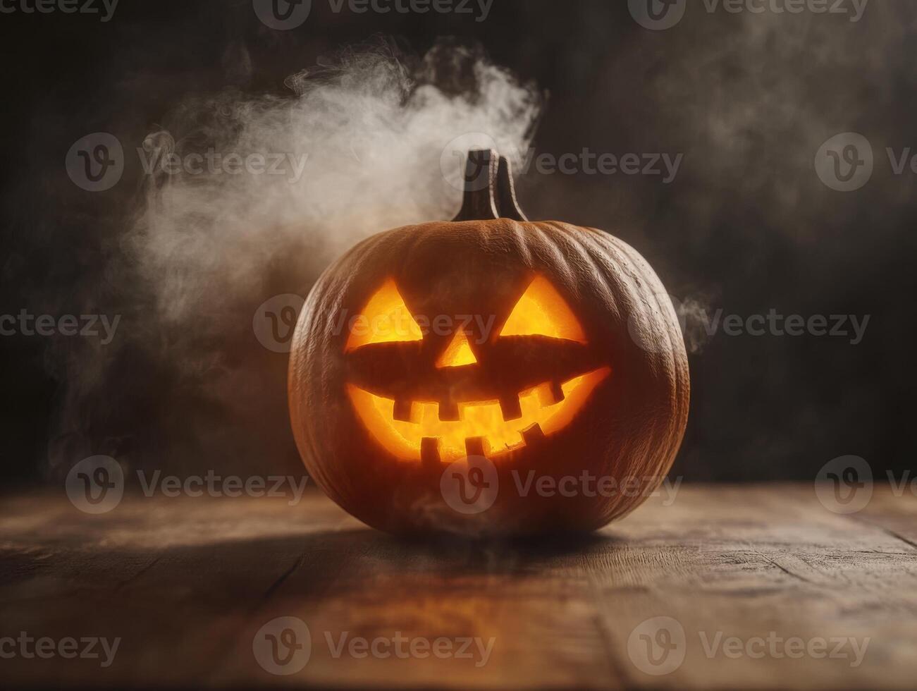 Ultra realistic Halloween jack o lantern with glowing expression for festive decorations photo