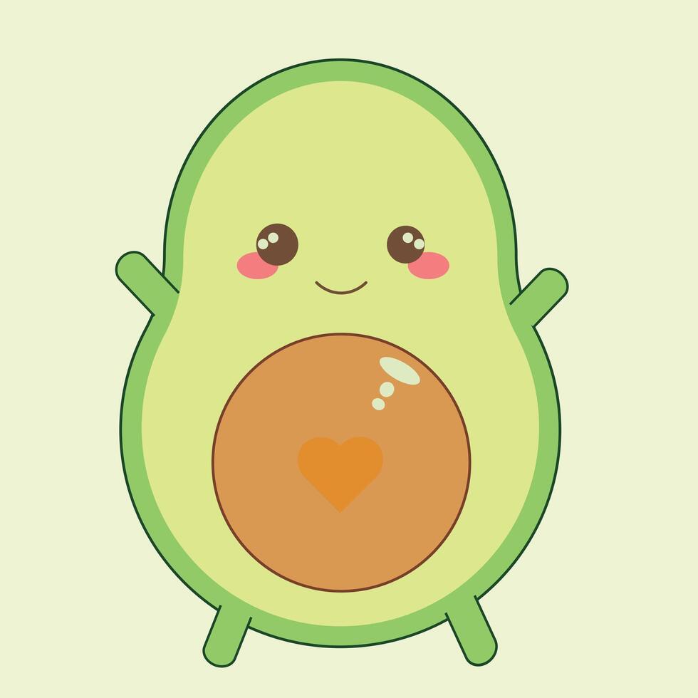 Cute Kawaii Avocado with Heart Pit vector