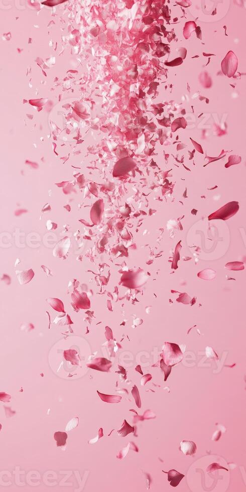 Cherry blossom petals falling gracefully in macro shot photo