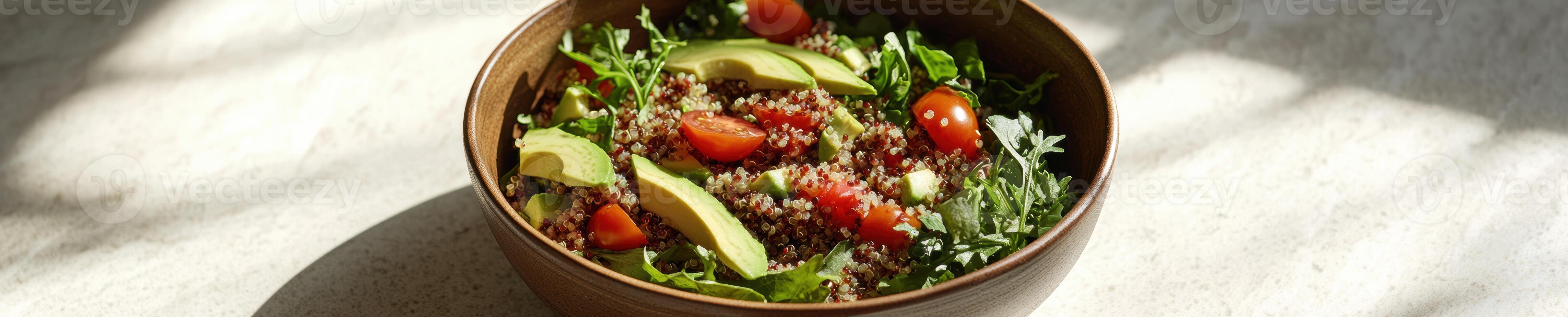 Ultra realistic healthy salad bowl with avocado and quinoa for nutritious meal inspiration photo