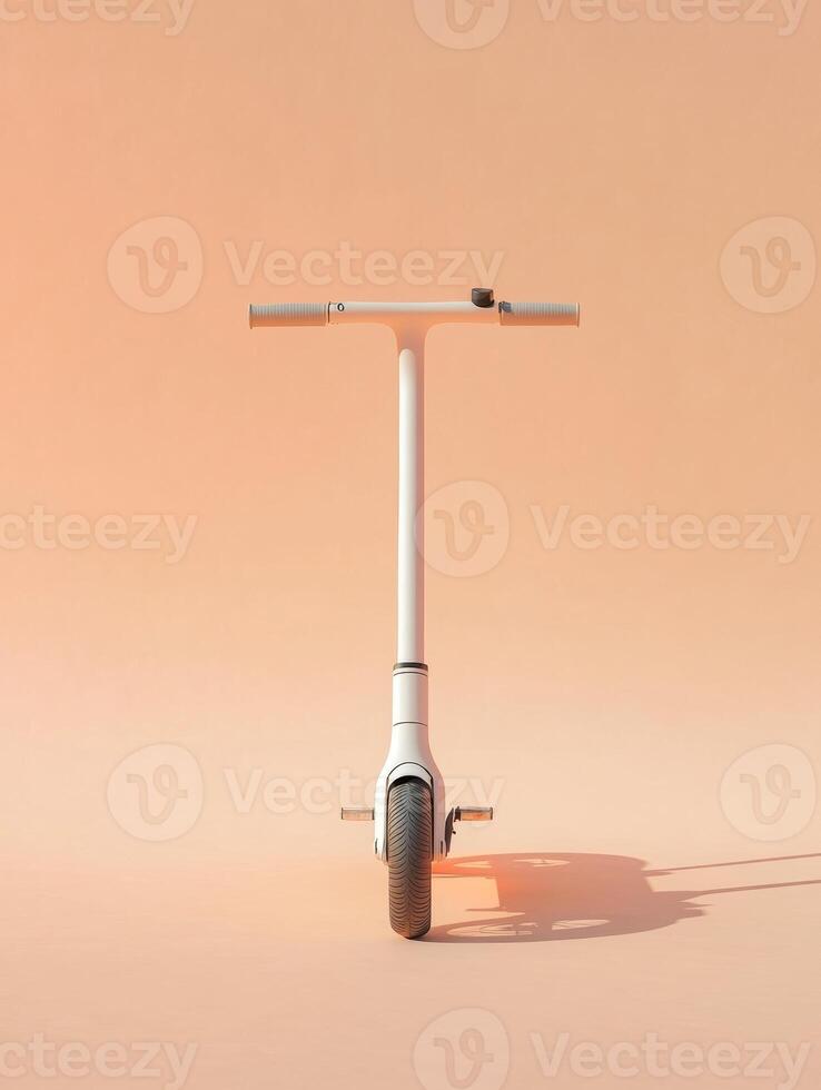 Minimalist matte white scooter standing upright with pink background for modern design inspiration photo