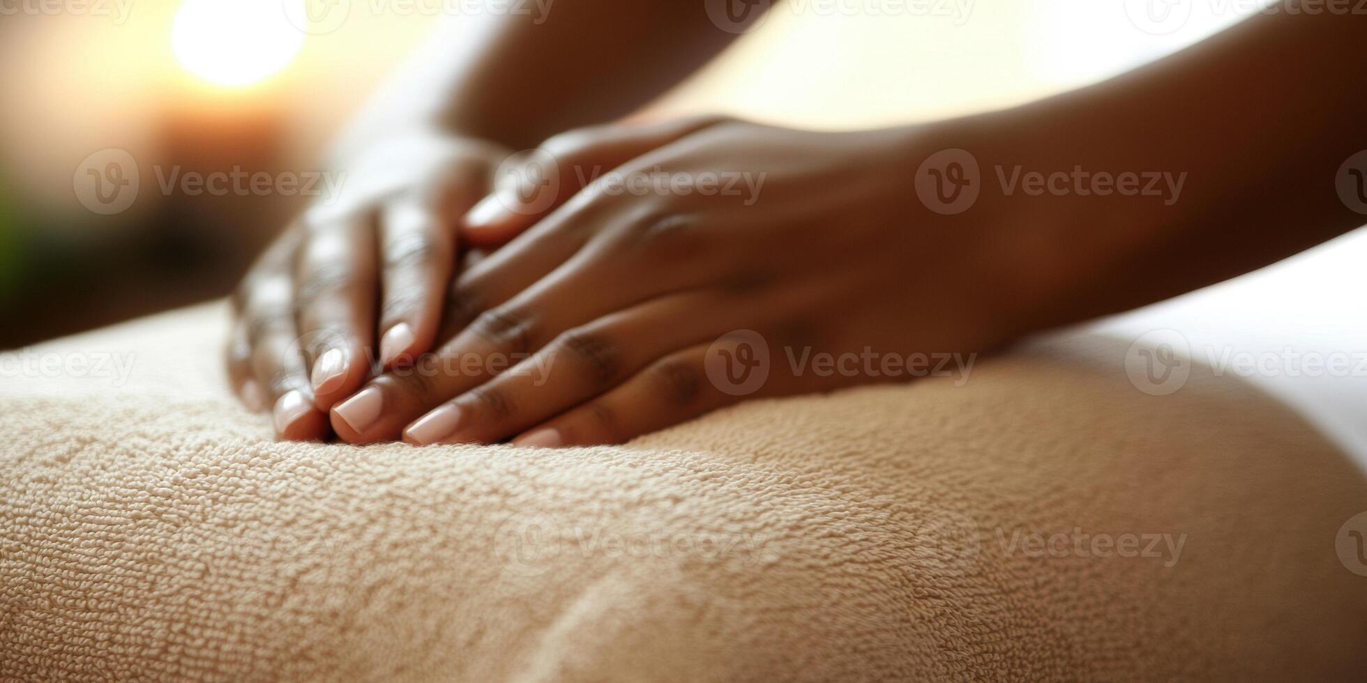 Relaxation and wellness. Spa therapist performing gentle massage for stress relief and health photo