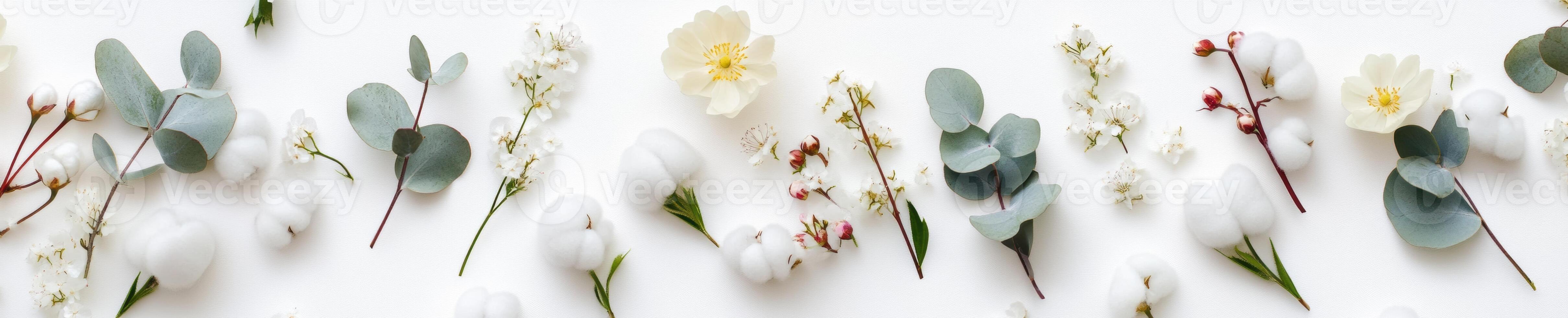 Elegant flat lay of assorted spring blossoms for floral decoration and design photo