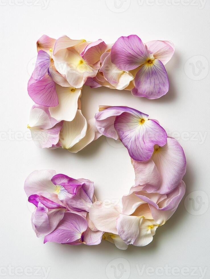 Spring floral design featuring number 5 with delicate petals for seasonal decor photo
