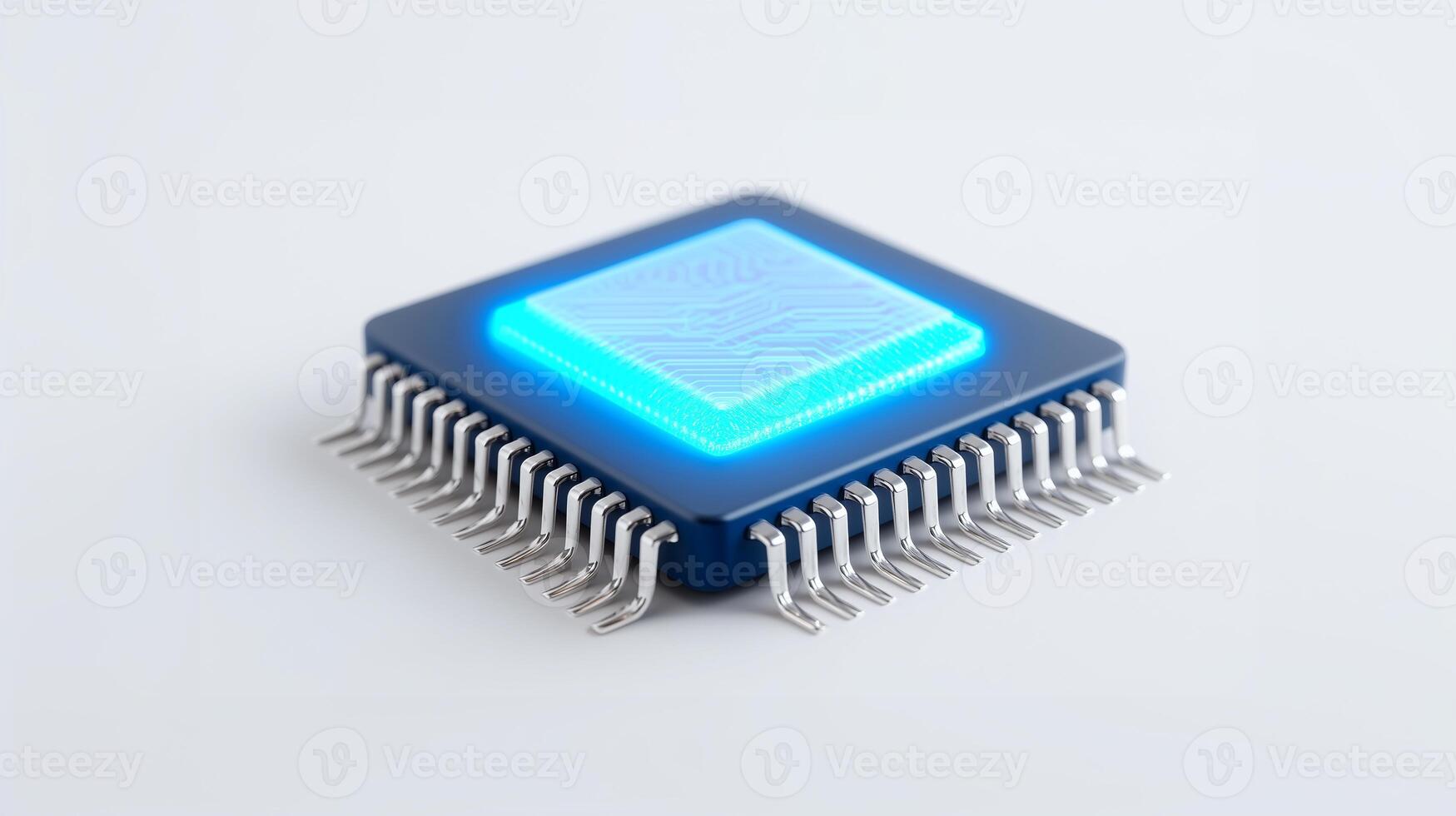 Electronic microprocessor with blue technological glow photo