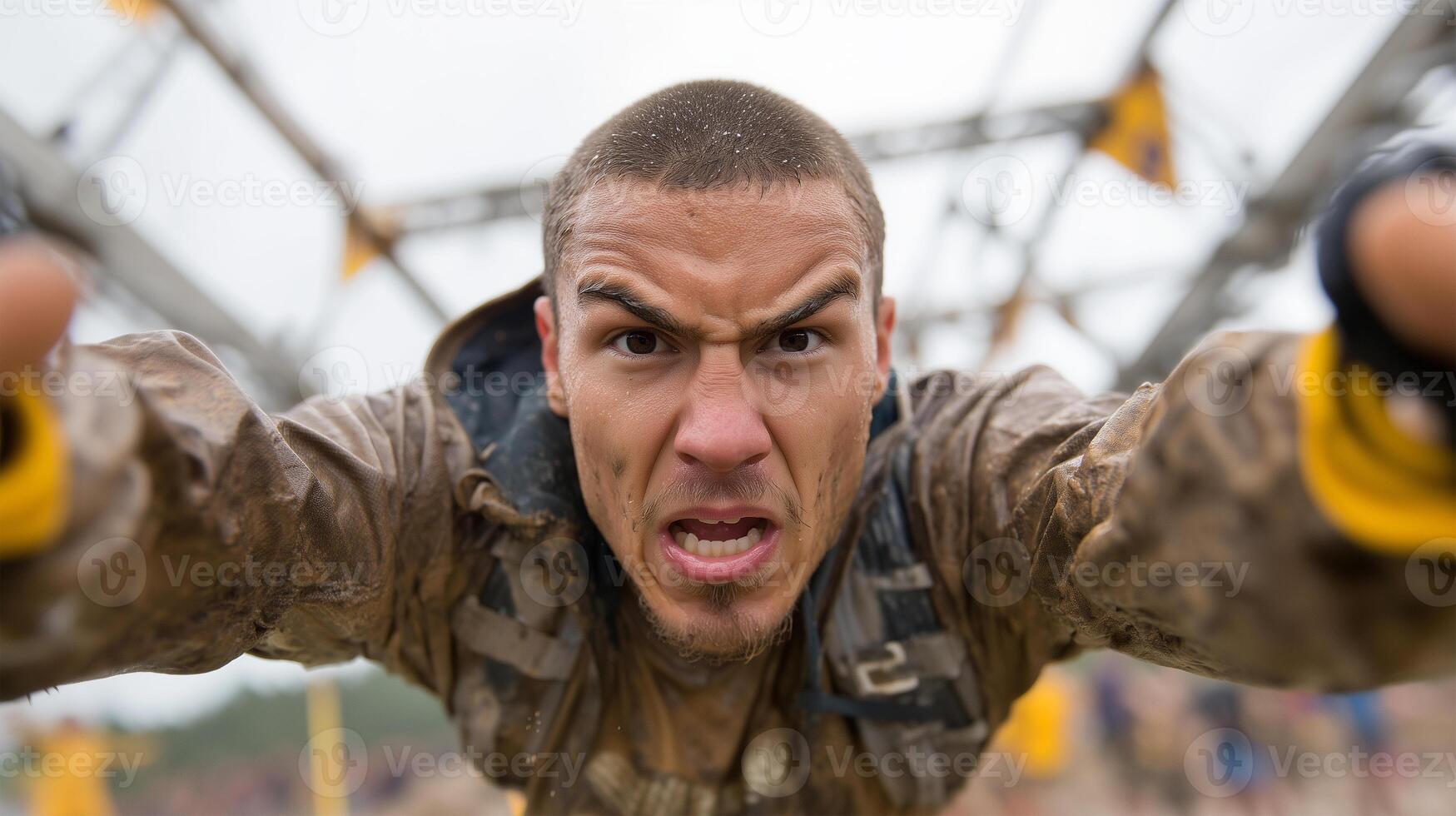 Mud-Covered Competitor in Extreme Fitness Event photo