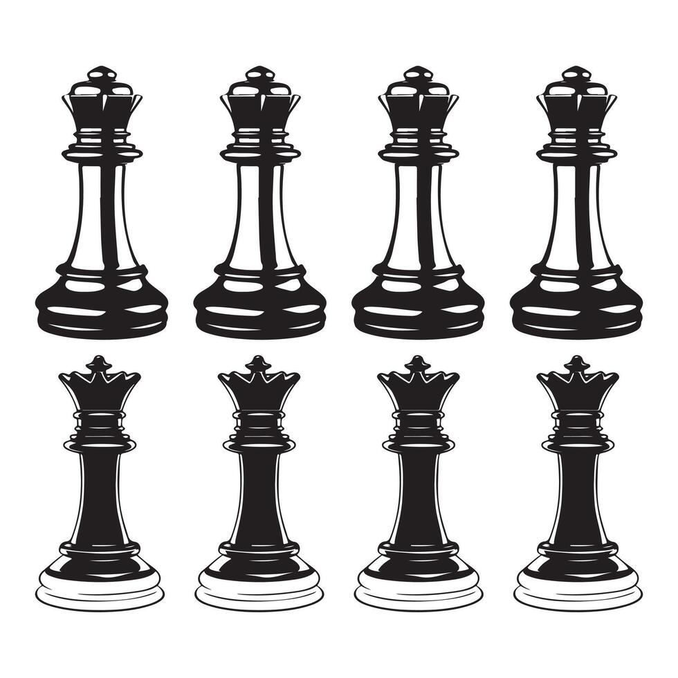 Set of black and white chess pieces vector