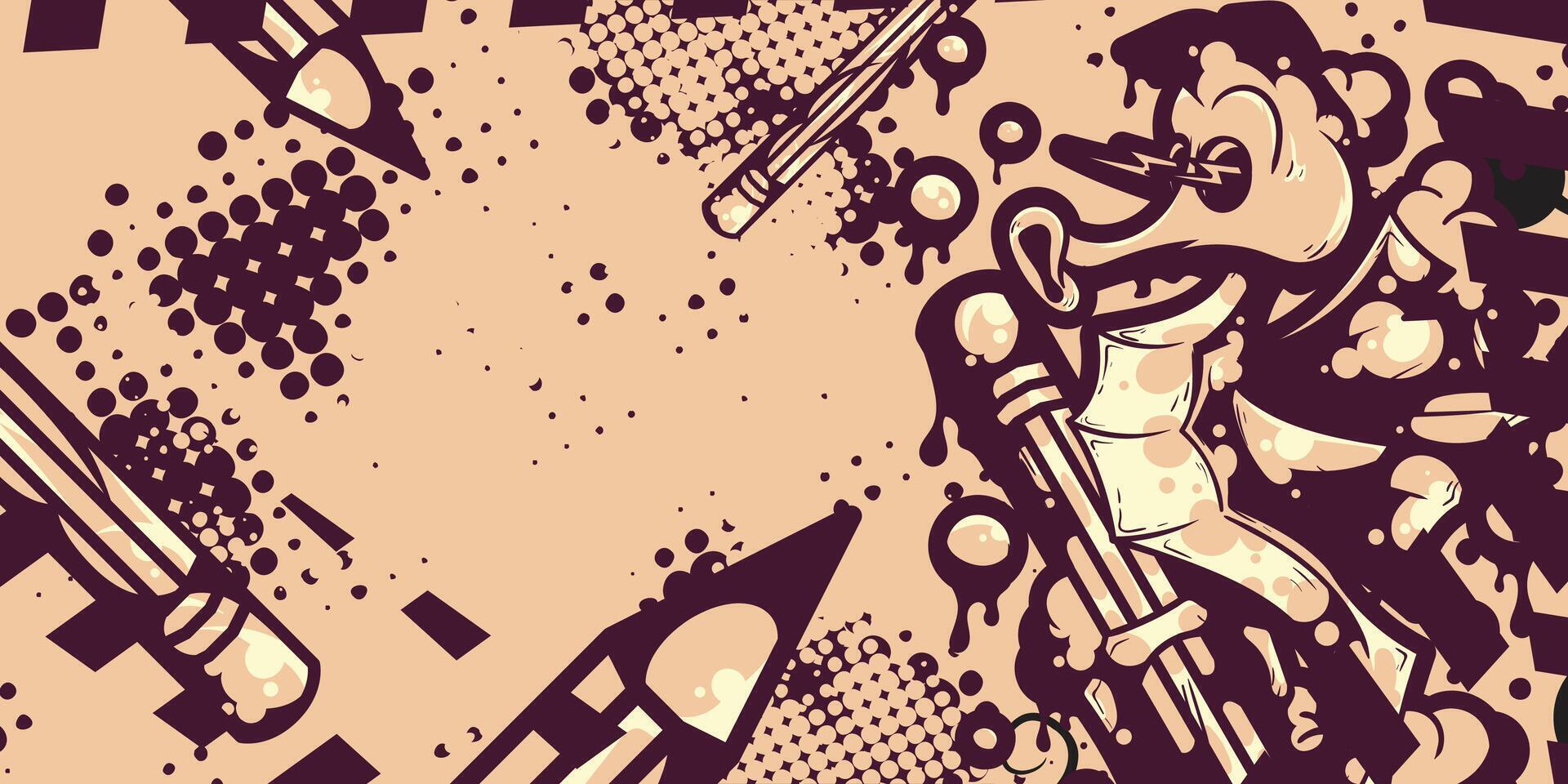 a cartoon drawing of a man with a gun and a knife vector