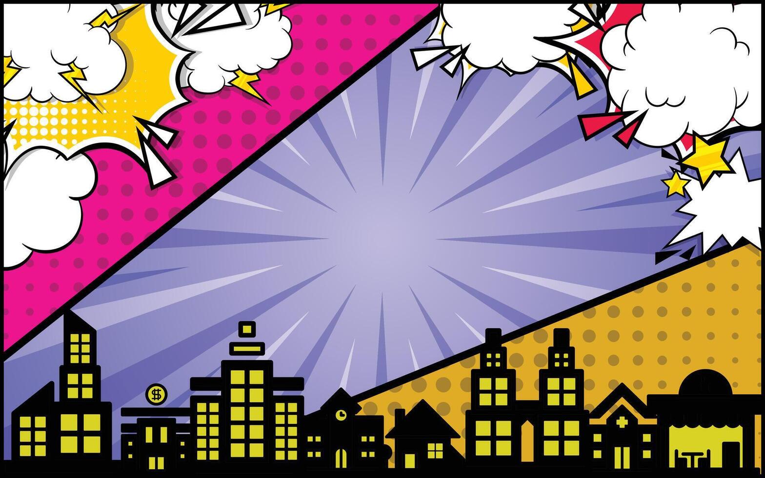 comic book style background with city and clouds vector
