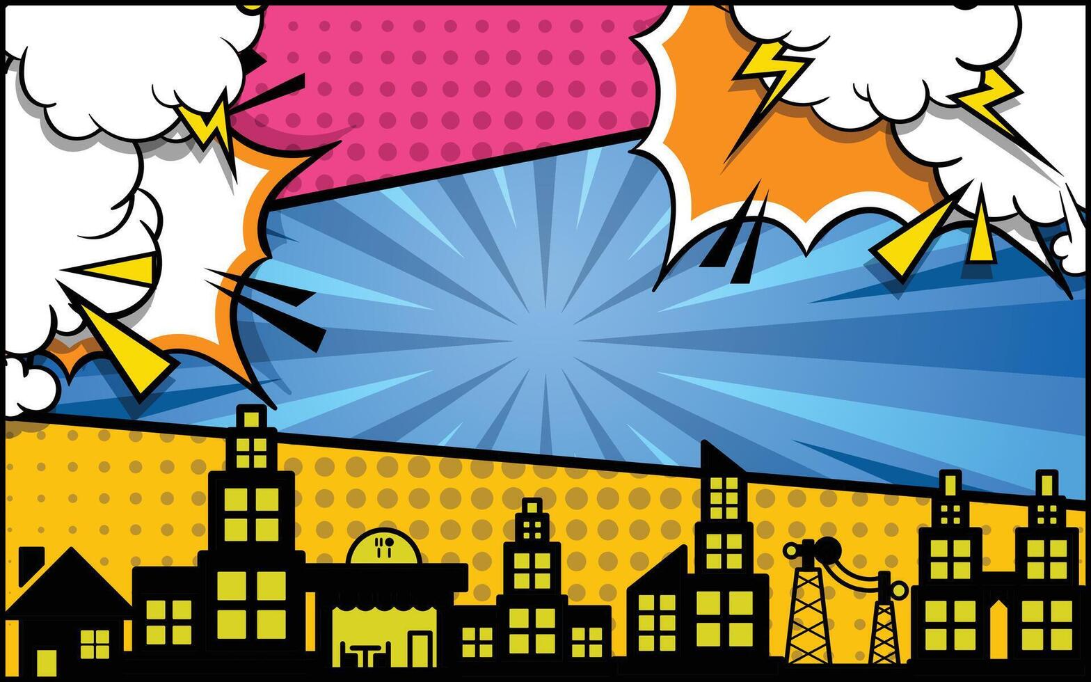 comic book style background with city and buildings vector