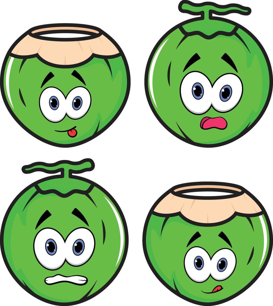 coconut cartoon characters set of four different expressions vector