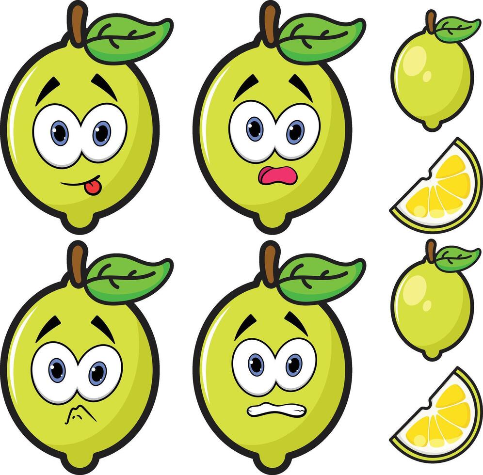 a set of lemon faces with different expressions vector