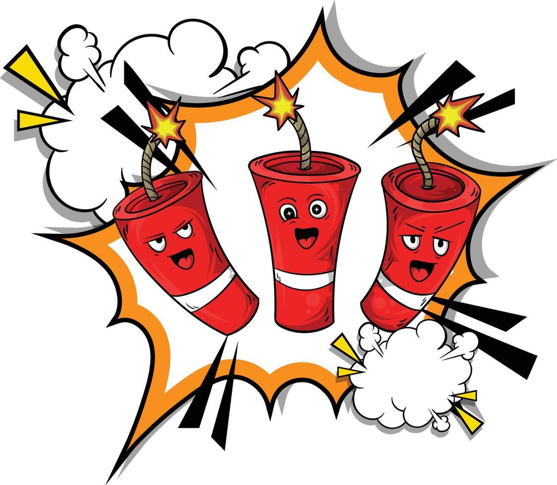 Cartoon illustration of tnt bomb with comic effect background, cloud illustration, , vector