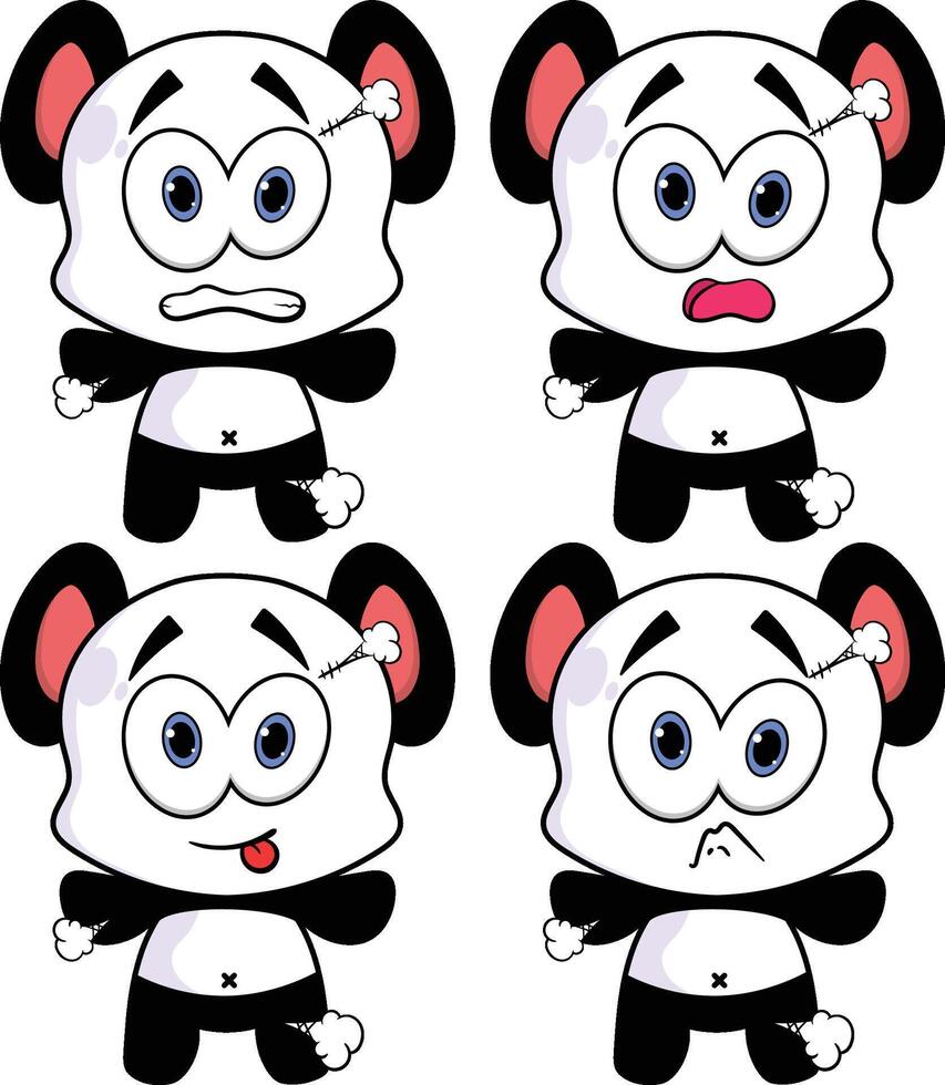 Cute Panda Clipart Set - Adorable Cartoon Panda Collection - Kawaii Bear Illustrations vector