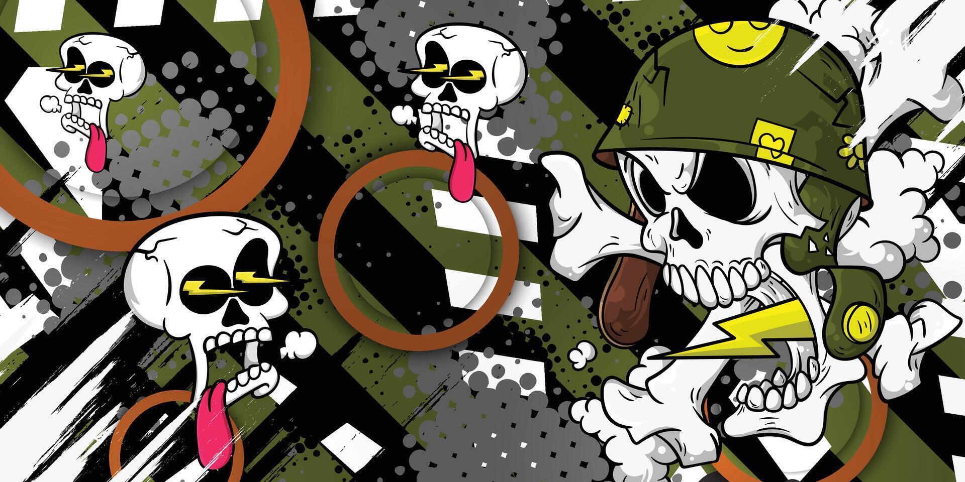 cartoon skull with a helmet and a gun vector