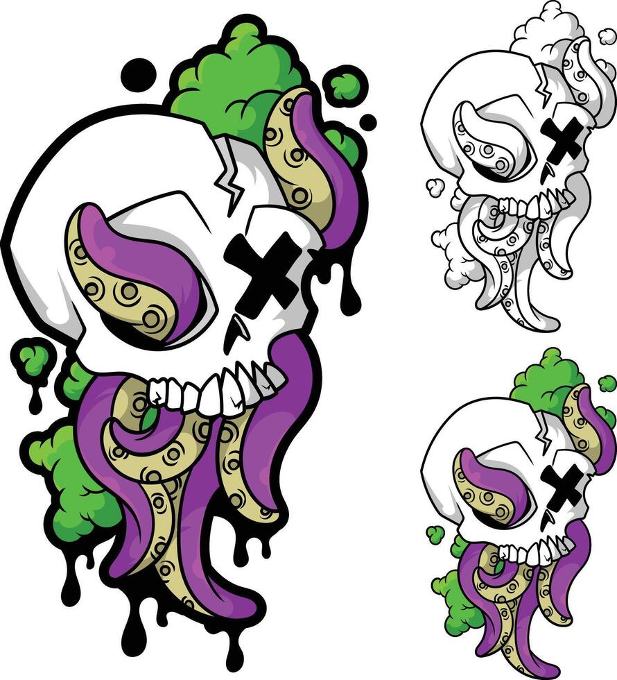 a skull with tentacles and a green and purple color scheme vector