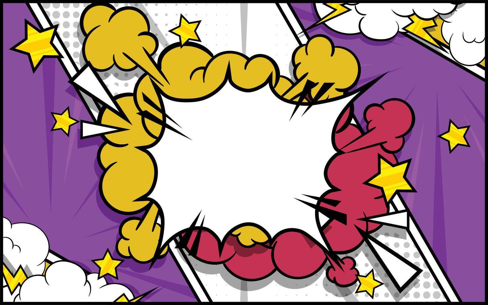 Pop art comic background with halftone colors and cute clouds vector