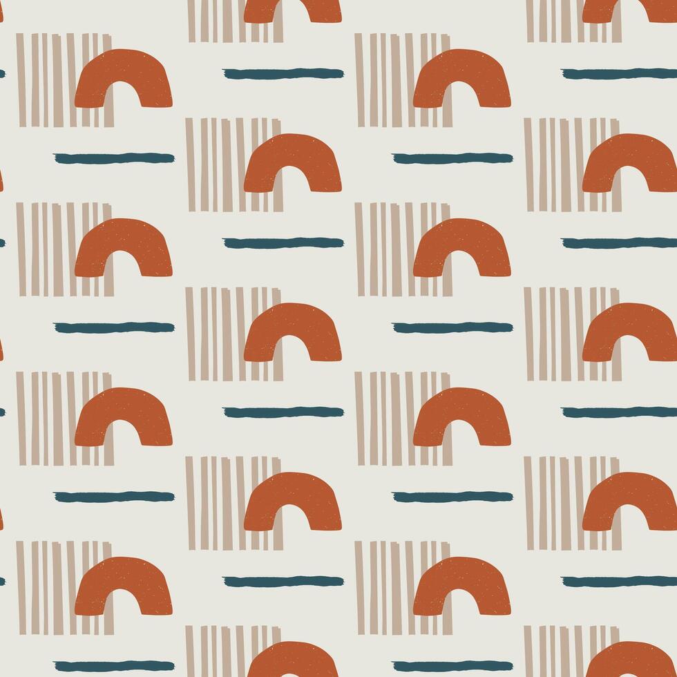 Seamless abstract geometric pattern with minimalist arches, horizontal and vertical lines in earthy tones on light background, modern boho digital design for textile, wallpaper, and home decor square vector