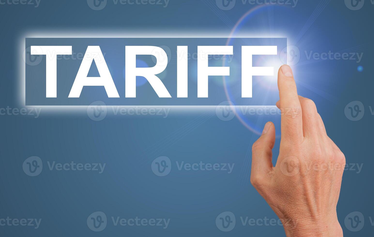 tariff and pricing options. The hand clicks on the screen to make a selection, representing decision photo