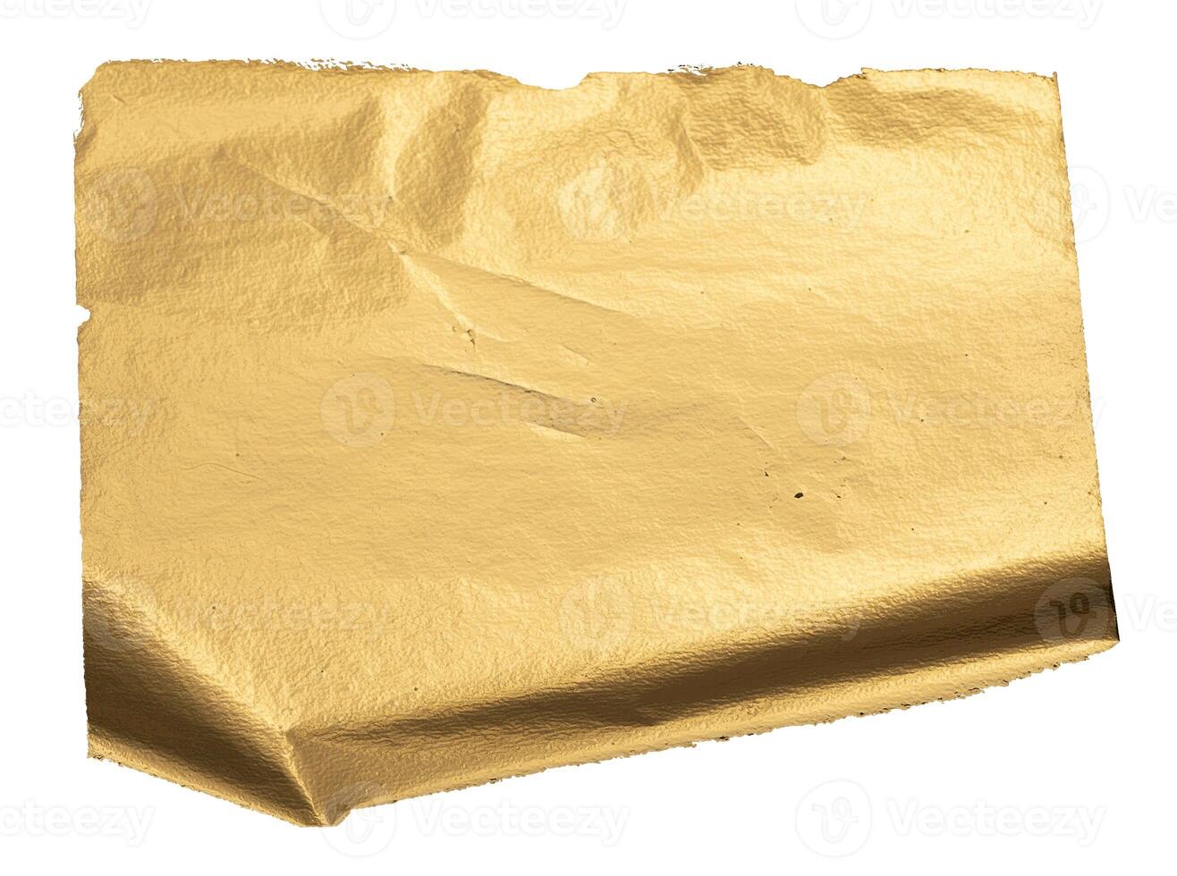 Gold metallic foil background with a crumpled, folded sheet. Shiny, reflective surface with a warm photo