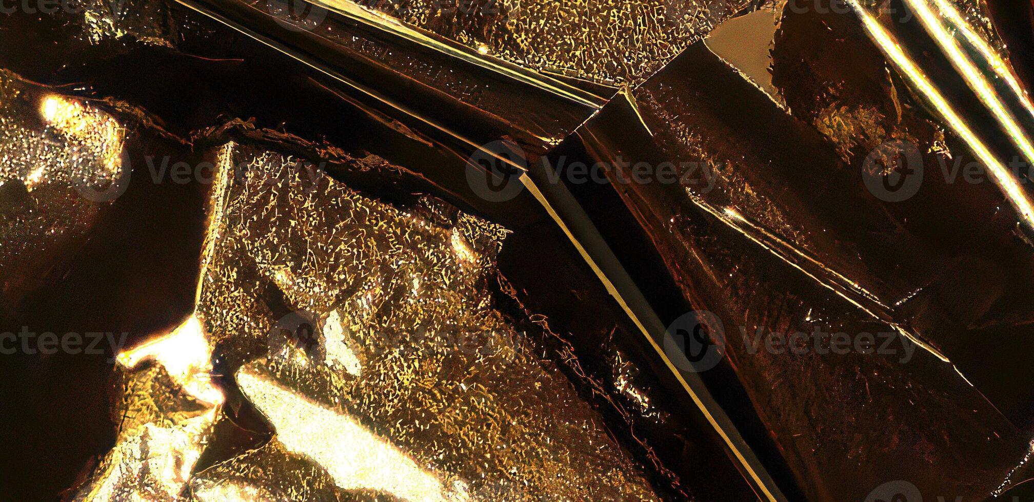 Copper foil with metallic, shiny texture creates a dramatic, high-contrast surface. Angular folds photo