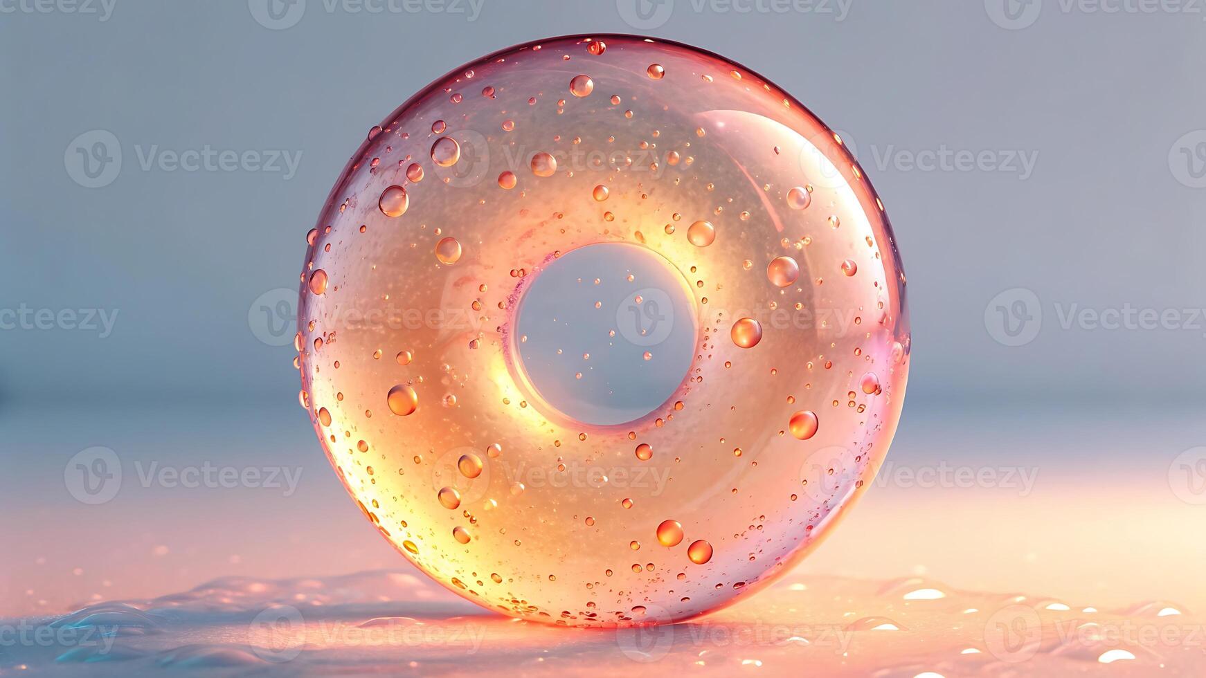 Transparent Glass Torus with Water Drops and Gradient Lighting. photo