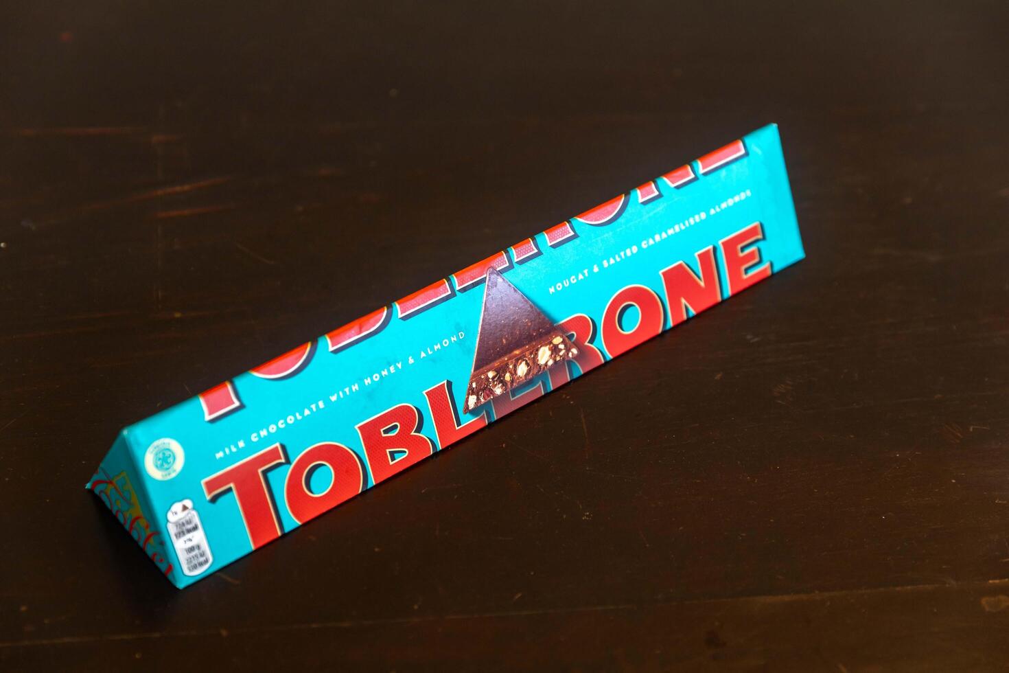 Brazil, May 10, 2025. Toblerone chocolate with salt and almonds and chestnuts photo