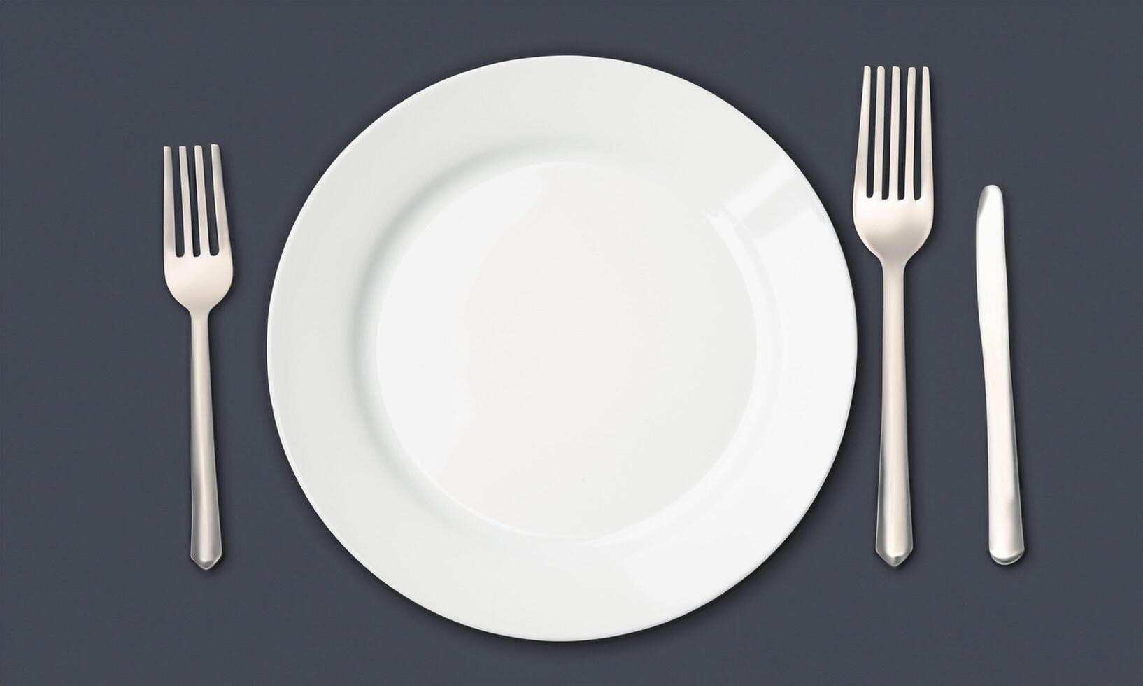 Plate and cutlery isolated on plain background in top view isolated photo