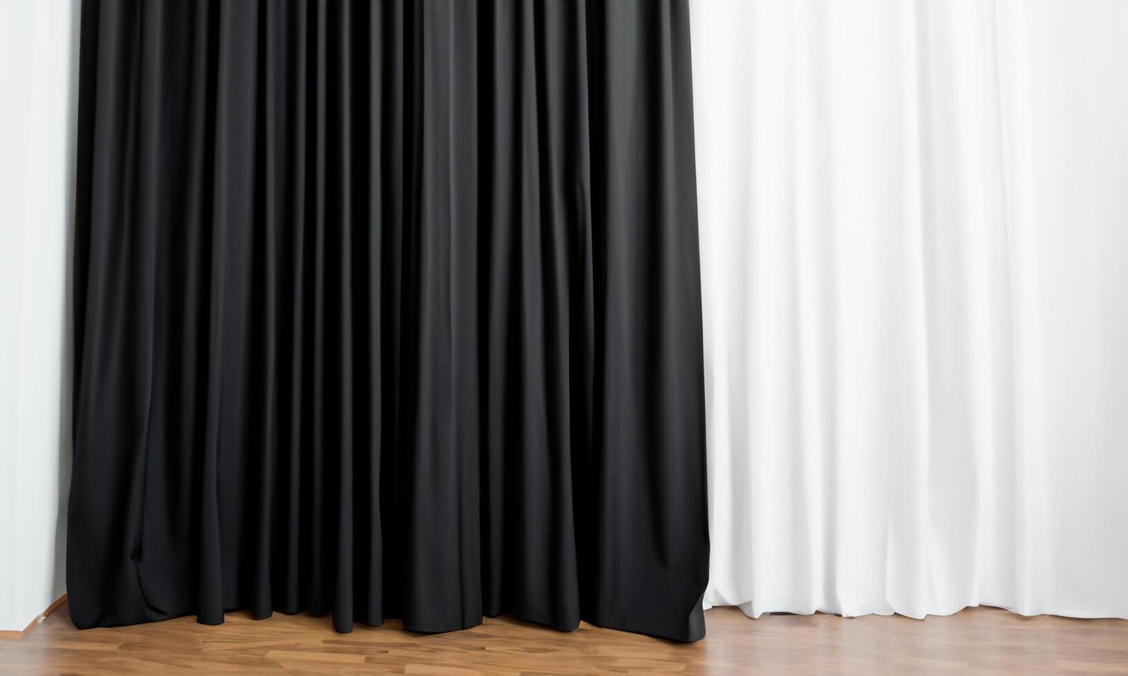 Minimalist curtain in special full frame for use by decorators and architects black and white photo