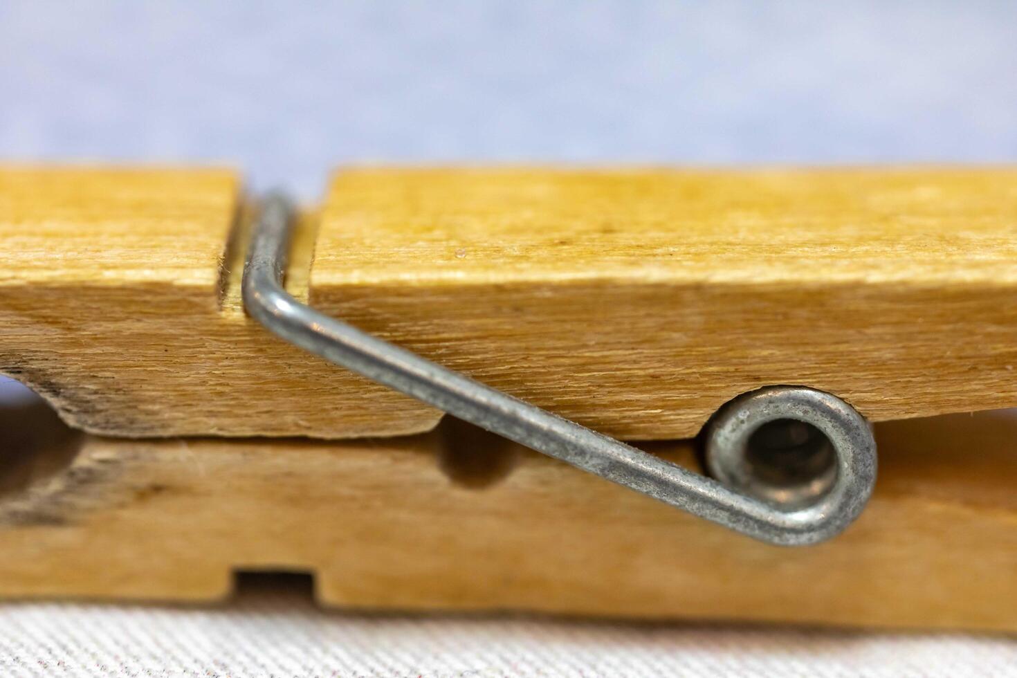 Wooden clothespin or clamp in macro detail closeup photo