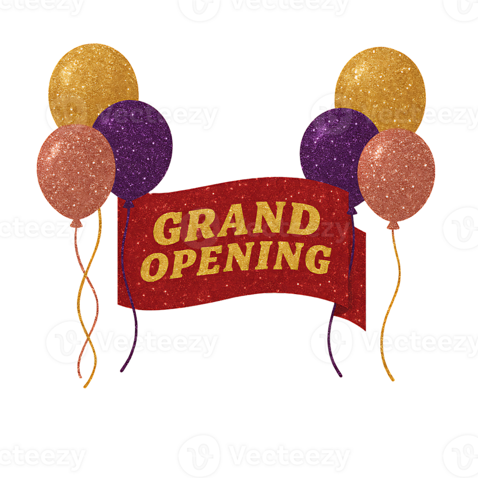 Grand Opening Glitter Balloons Banner png