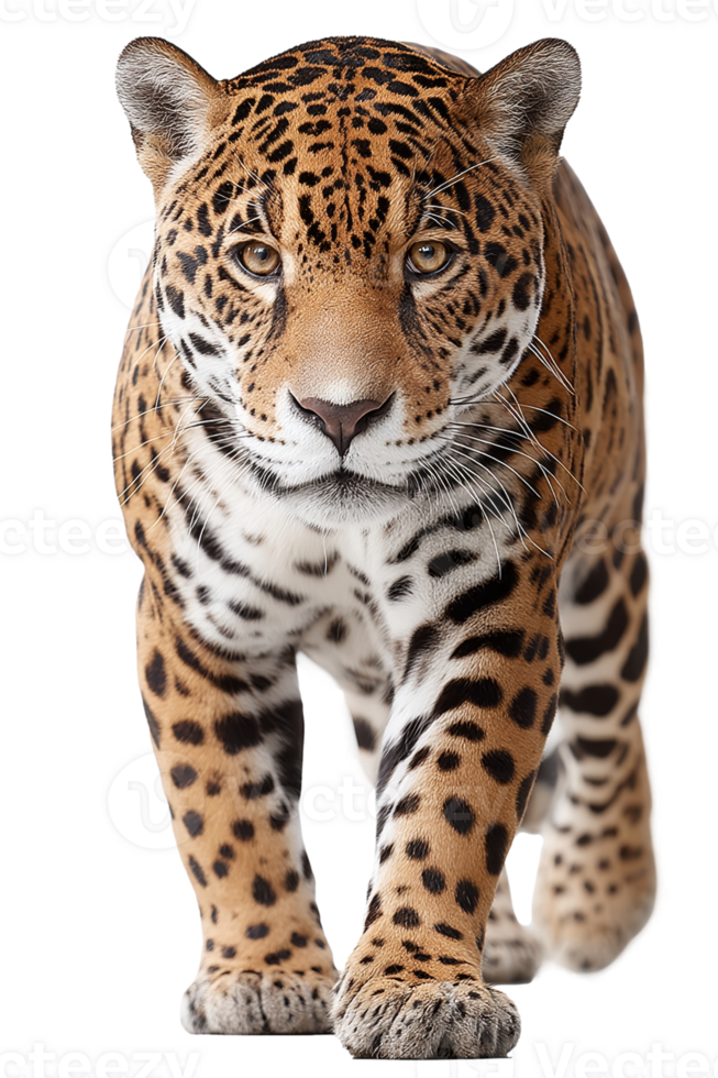 Majestic jaguar prowls in a captivating pose showcasing its striking coat and fierce expression against a transparent backdrop png