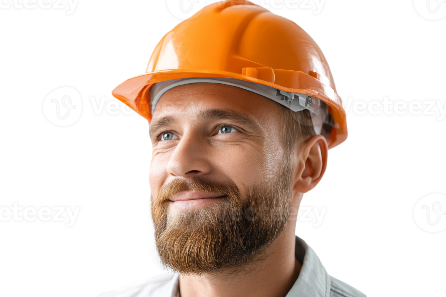 Confident worker in hardhat ready for construction challenges on transparent background with ample copy space for branding png
